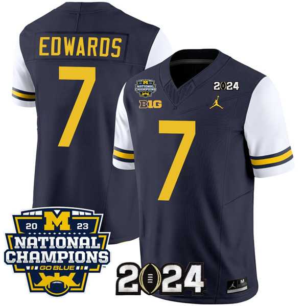 Men%27s Michigan Wolverines #7 Donovan Edwards Navy White 2024 F.U.S.E. With 2023 National Champions Patch Stitched Jersey->michigan wolverines->NCAA Jersey